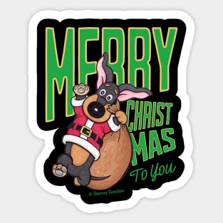 Cute Funny Doxie Dog having a Merry Christmas  on dachshund  Santa tee Sticker